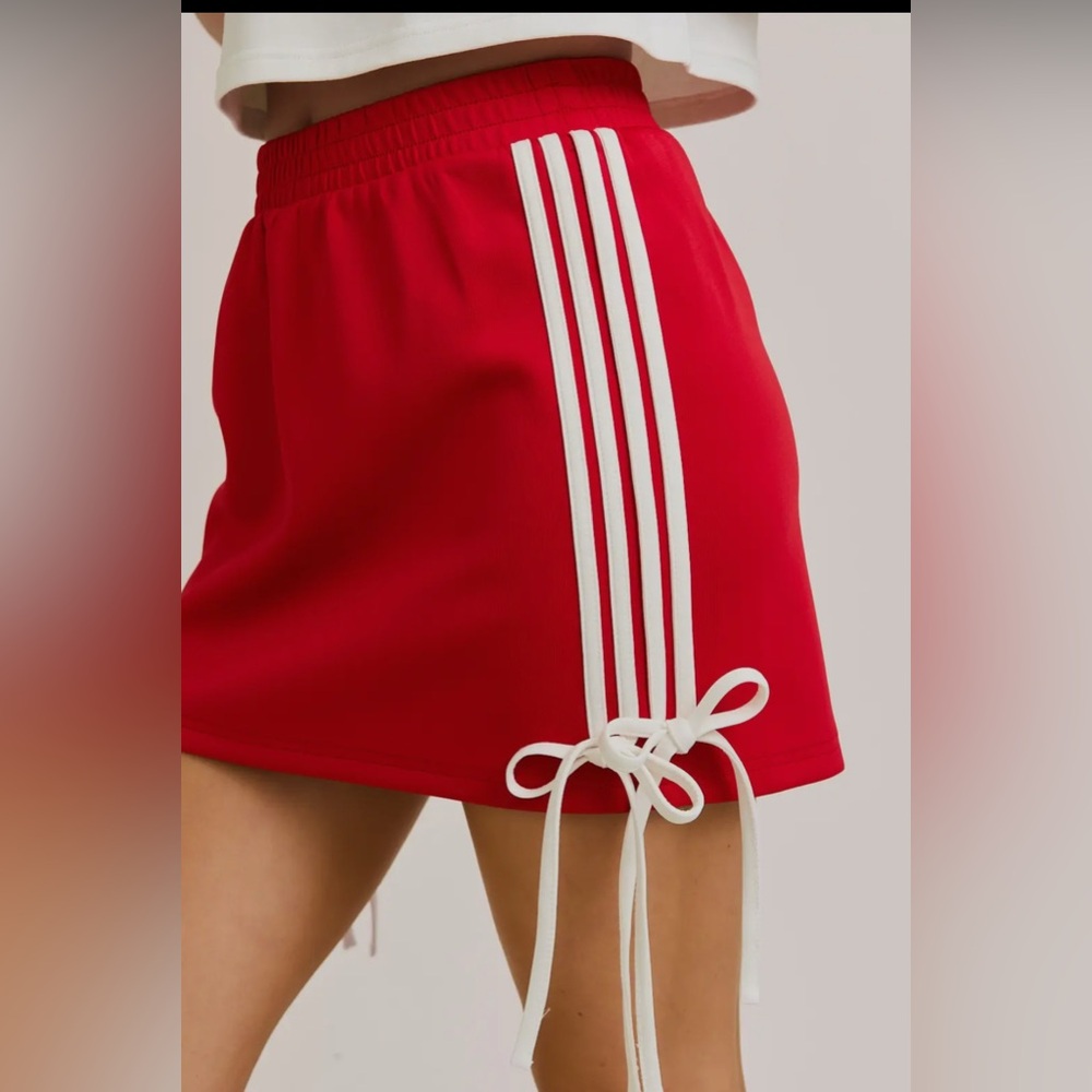 Red Drawstring Side-Tie Mini Skort - Picture 2 of 3